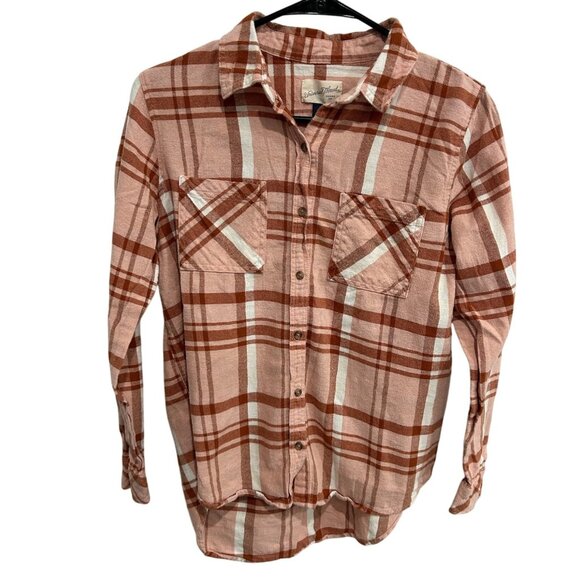 Universal Thread Small Pink Rust Plaid Button-Up Long Sleeve Shirt Flannel Gorp - Picture 1 of 9